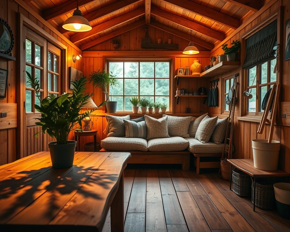 Praktische Innenbeleuchtung im Gartenhaus