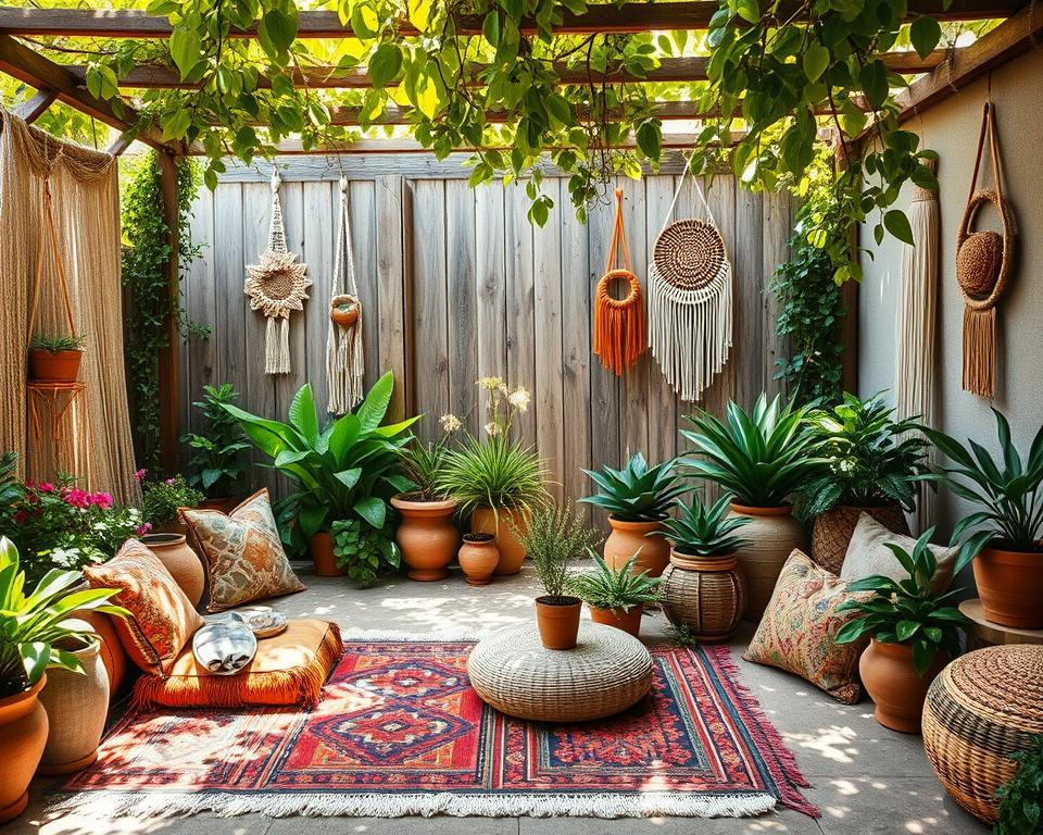 Boho-Garten Farbpalette und Textilien