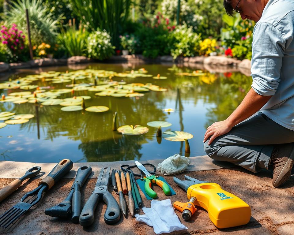 Vorbereitung Teichreinigung