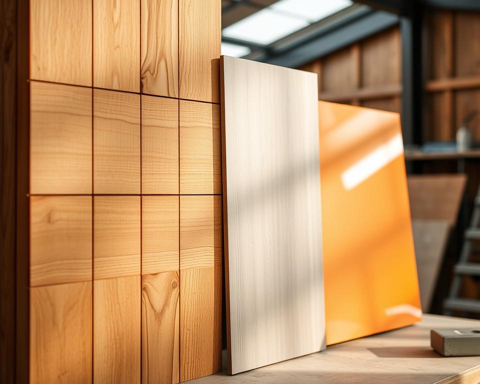 A detailed comparison of materials used in garden house construction, featuring four distinct sections: a warm, textured wooden wall with visible grains in the foreground, reflecting natural tones; a sleek, metallic panel with a brushed finish in the middle, showcasing modern design; WPC composite displayed in a smooth, earthy tone, illustrating eco-friendliness; and a glossy plastic sample in vibrant color at the back, highlighting versatility. Soft, diffused lighting casts gentle shadows, emphasizing the textures of each material, while a shallow depth of field draws focus to the materials. The setting is a serene, well-lit workshop environment, inviting an atmosphere of craftsmanship and innovation, perfect for a construction comparison. A detailed comparison of materials used in garden house construction, featuring four distinct sections: a warm, textured wooden wall with visible grains in the foreground, reflecting natural tones; a sleek, metallic panel with a brushed finish in the middle, showcasing modern design; WPC composite displayed in a smooth, earthy tone, illustrating eco-friendliness; and a glossy plastic sample in vibrant color at the back, highlighting versatility. Soft, diffused lighting casts gentle shadows, emphasizing the textures of each material, while a shallow depth of field draws focus to the materials. The setting is a serene, well-lit workshop environment, inviting an atmosphere of craftsmanship and innovation, perfect for a construction comparison.