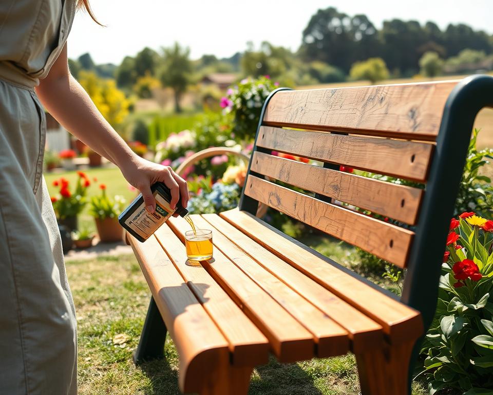 Gartenbank pflegen und wetterfest machen