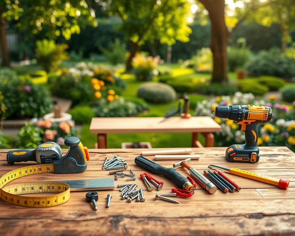 Werkzeuge für Gartenbank Bau