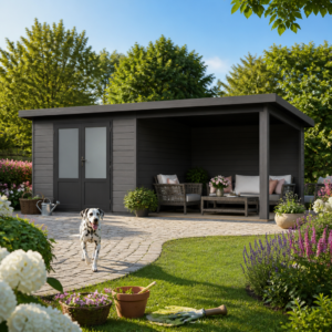 30% weniger ✓ 4 × 2 m | WPC Gartenhaus mit Terrasse in Anthrazit | mit Anbau | 8 m² Unkategorisiert online kaufen