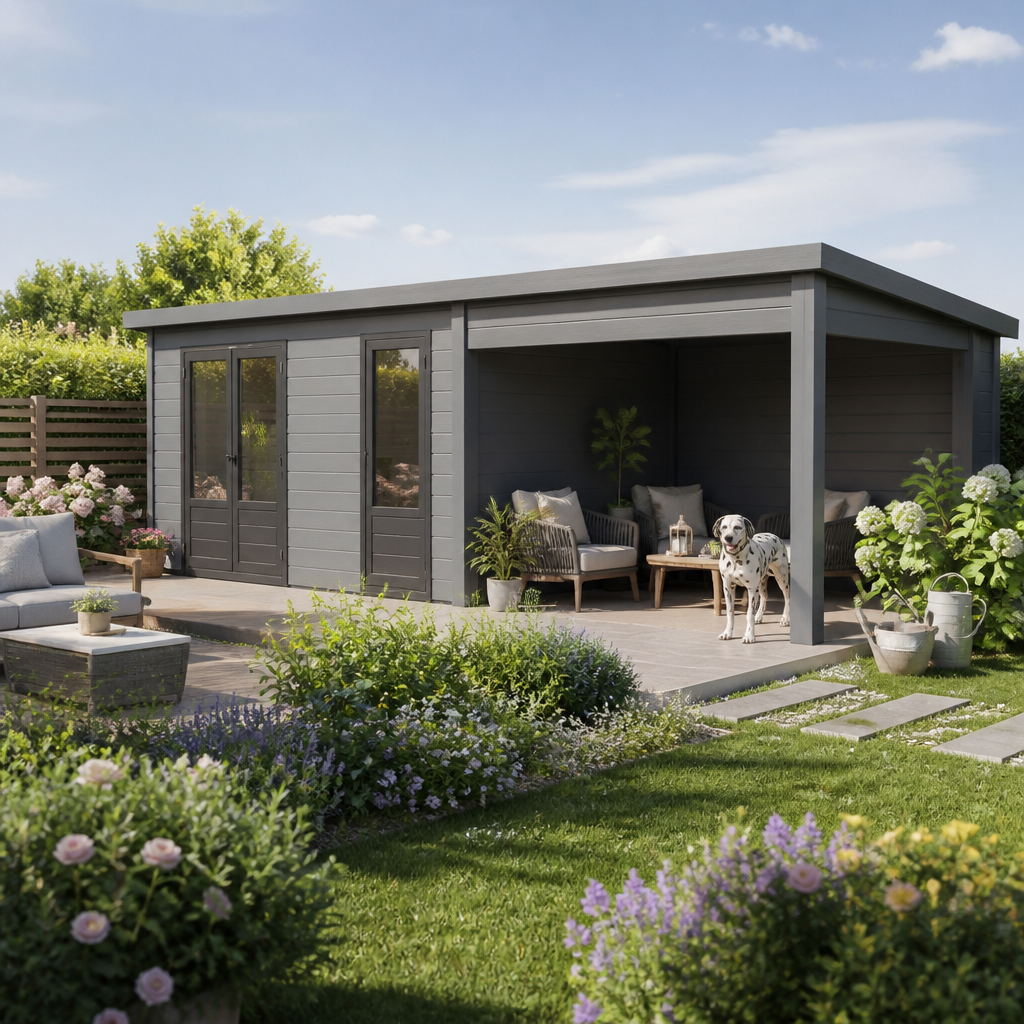 28% weniger ✓ 6 × 4 m | WPC Gartenhaus Style DeLuxe 2-Raum mit Loun | mit Anbau | zweiräumig | 24 m²